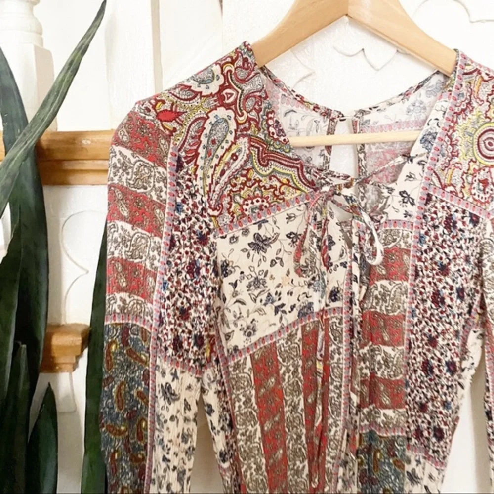 AEO‎ paisley long sleeve boho ruffled shorts romper